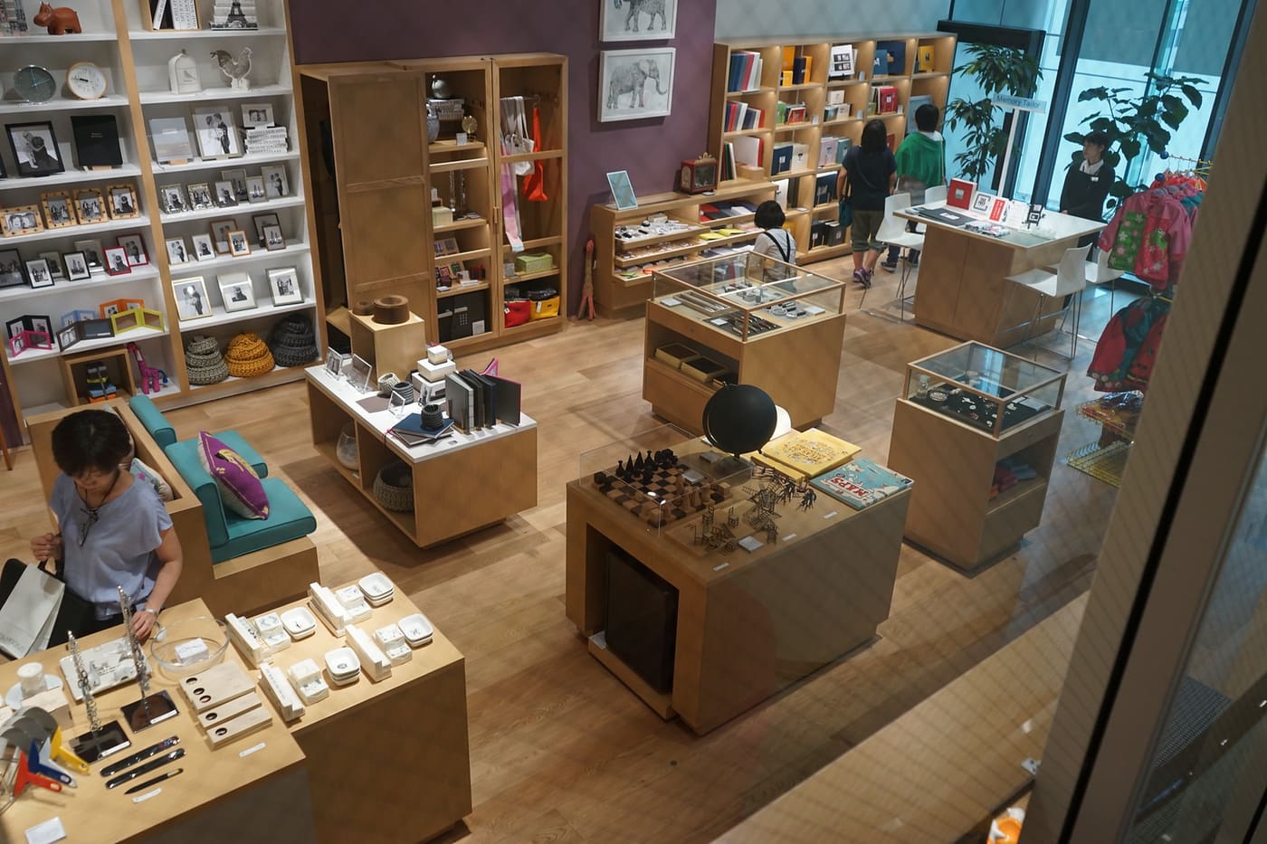 Stationery displays and paper shelves on a shop floor inside Itoya Ginza