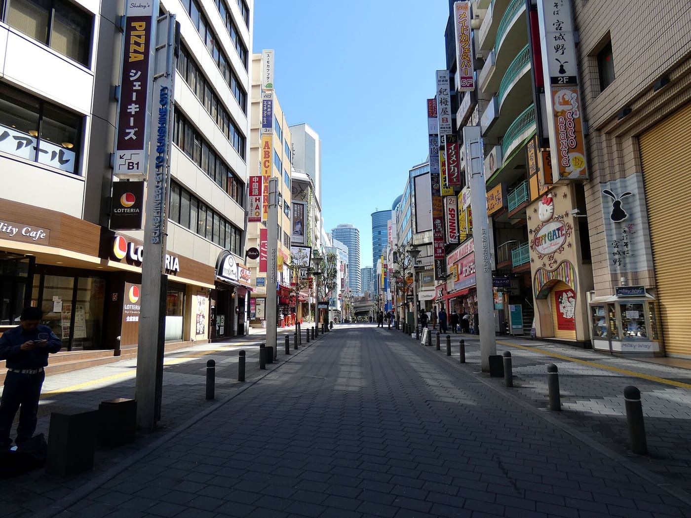 Sunshine 60-dori shopping street in east Ikebukuro leading toward the Sunshine 60 tower