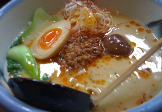 Spicy ramen topped with minced pork and a soft egg at Afuri in Ebisu