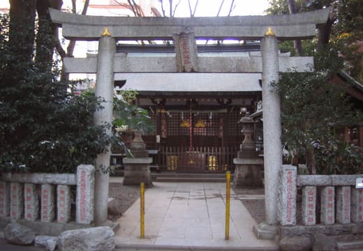 Stone torii and small hall of Ebisu Shrine, which gave the Ebisu neighbourhood its name