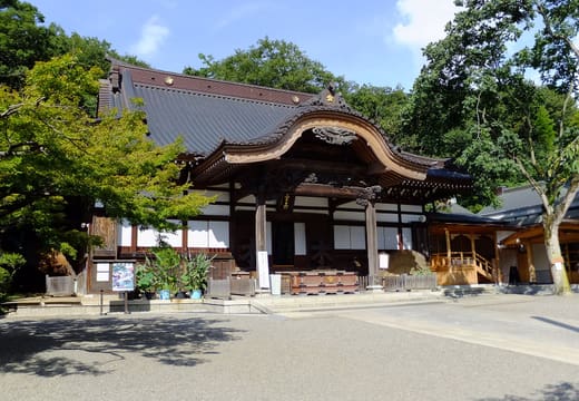 Main hall of Jindaiji temple among green trees on a summer day in Chofu