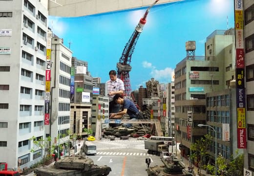 Miniature city set from Japanese special effects films shown at the Museum of Contemporary Art Tokyo