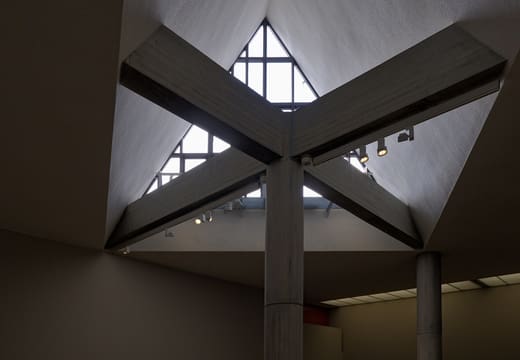 Le Corbusier's triangular skylight and concrete beams inside the National Museum of Western Art