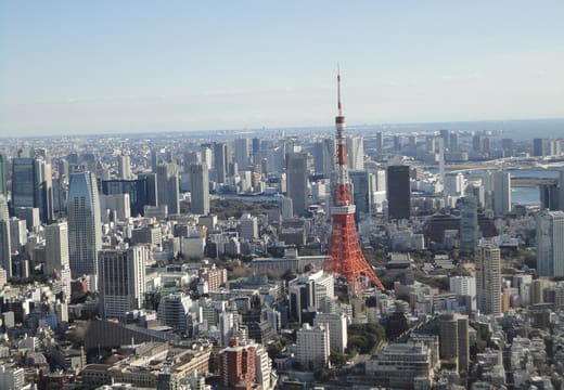 Tokyo Tower and central Tokyo seen from the Sky Deck of Roppongi Hills Mori Tower
