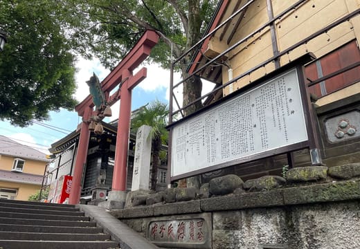 Stone steps and small red torii at the side entrance of Suga Shrine, Yotsuya
