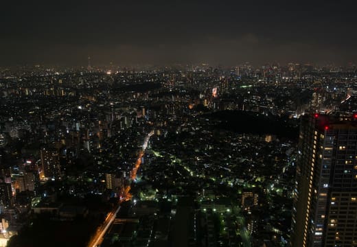 Night view toward Tokyo Skytree from the Sunshine 60 observation deck in Ikebukuro