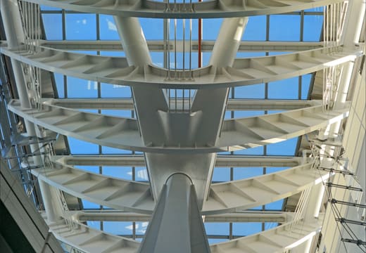Steel and glass roof structure detail of the Tokyo International Forum in Yurakucho