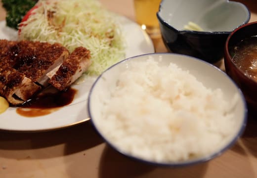 Rosu katsu pork cutlet set with cabbage, rice and miso soup at Tonki, Meguro