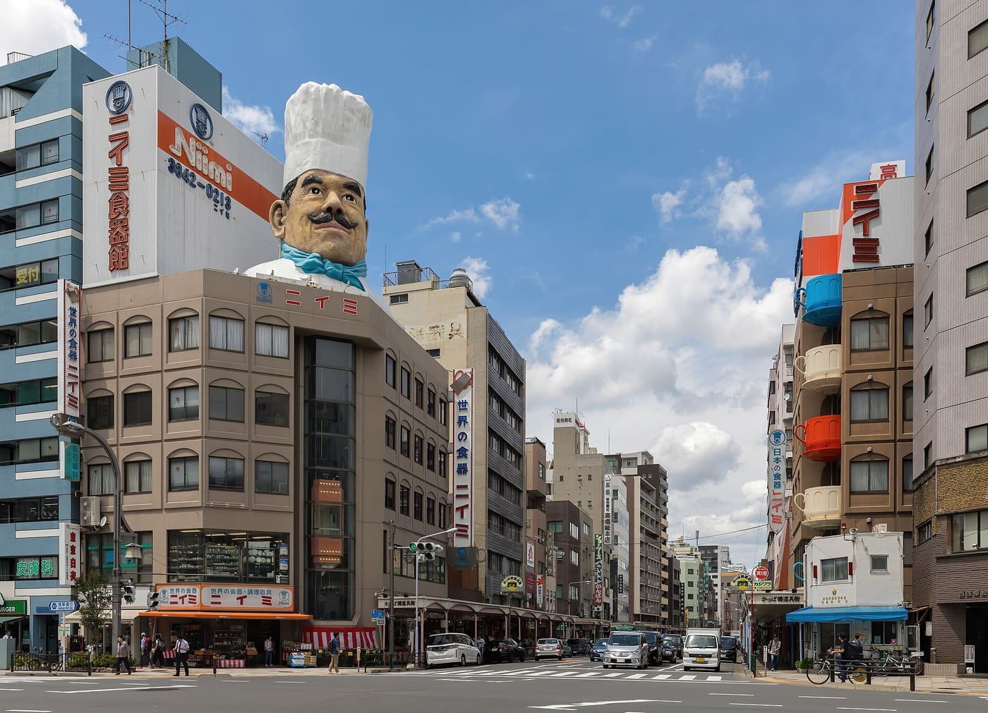 The giant chef head on the Niimi building at the south end of Kappabashi-dori