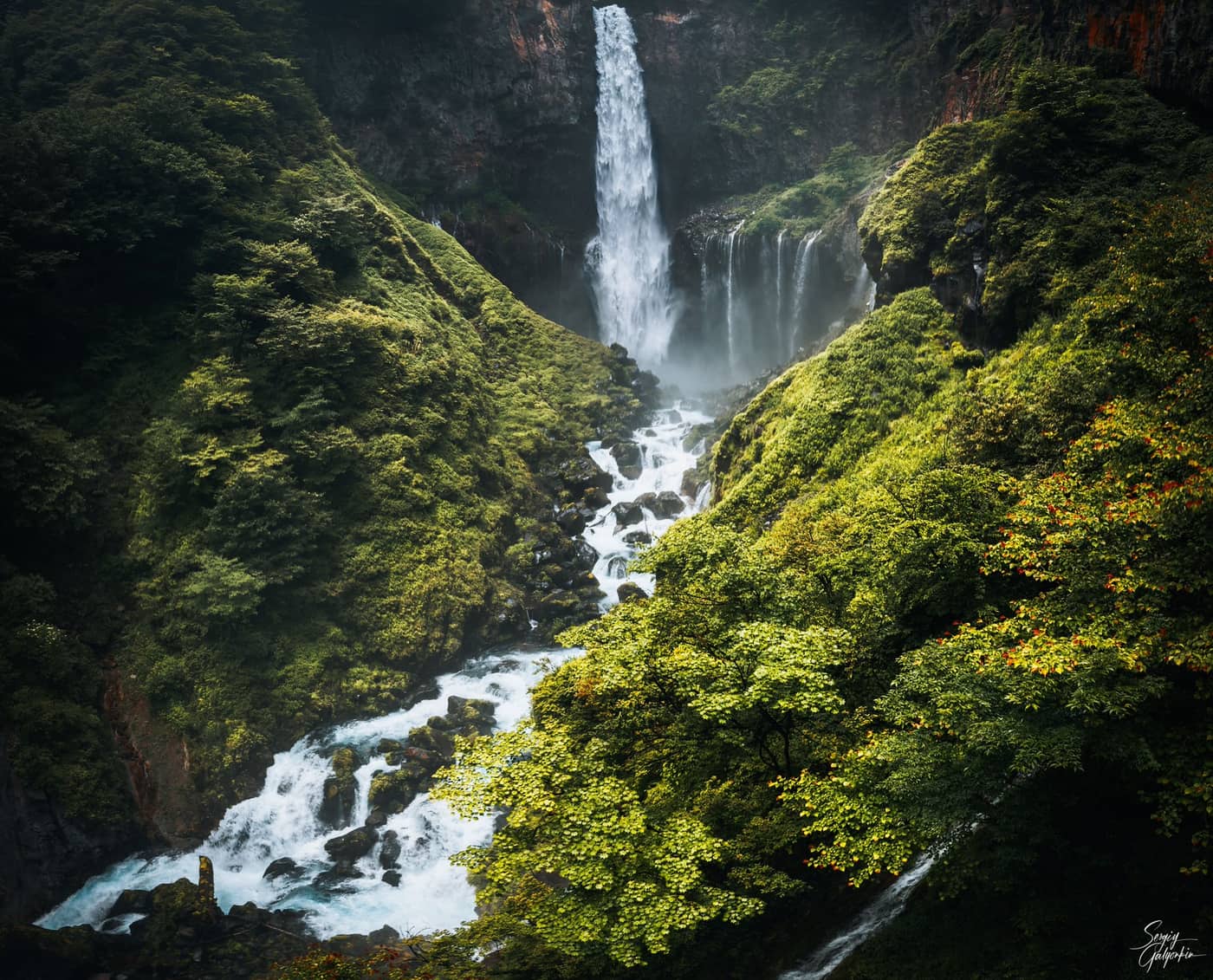 Kegon Falls dropping into its forested gorge near Lake Chuzenji, Oku-Nikko