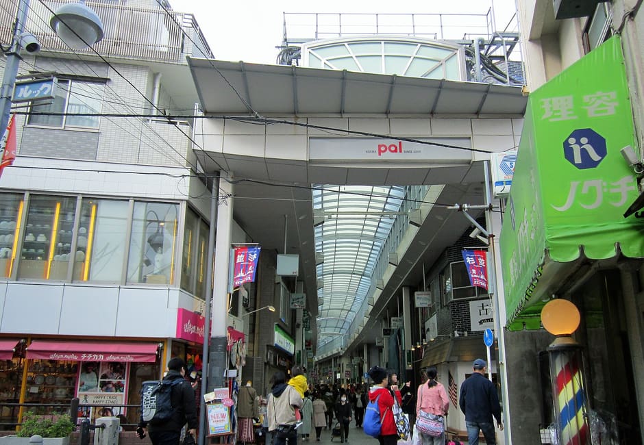 The glass-roofed Koenji Pal Shotengai arcade with shops on both sides