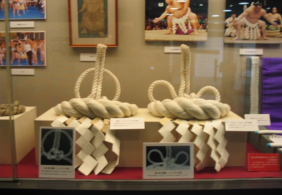 Yokozuna ceremonial ropes on display in the Sumo Museum at Ryogoku Kokugikan