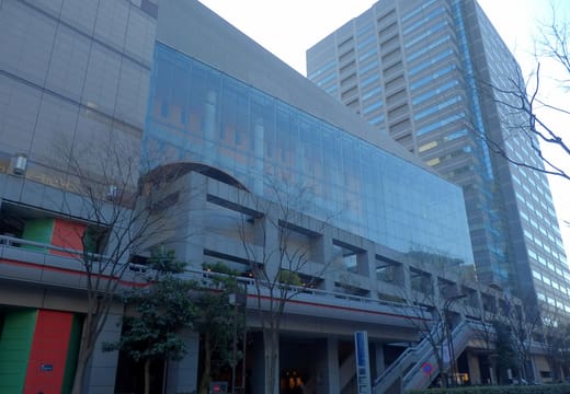 The glass-fronted Sumida Triphony Hall beside Kinshicho station